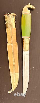 Vintage Knife Hand Made Iisakki Järvenpää Jadeite Handle Leather sheath Finland