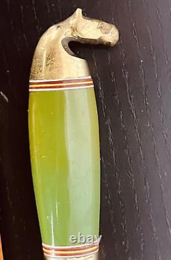 Vintage Knife Hand Made Iisakki Järvenpää Jadeite Handle Leather sheath Finland