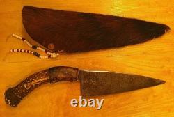 Vintage Knife Handmade Stag Handle Custom Fighting Hunting Skinning w Sheath