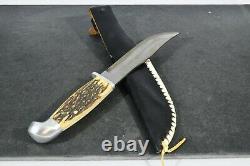 Vintage Knife Kinfolk Flame Edge Super Hunter #568 TC Stag With Sheath 5 1/2 bd