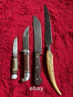 Vintage Knife Lot of 4 Solingen Germany Western 66 USA Stag Antler Carving