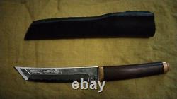 Vintage Knife Tanto Dragon Dagger Fixed Blade Hickory Handle Dragon Leather 20th