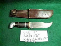 Vintage Large Bowie Style Fixed Blade Hunting Knife & Scabbard Viet Nam Alaska