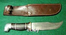 Vintage Large Bowie Style Fixed Blade Hunting Knife & Scabbard Viet Nam Alaska