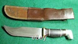 Vintage Large Bowie Style Fixed Blade Hunting Knife & Scabbard Viet Nam Alaska