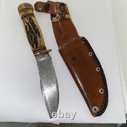 Vintage Marbles Gladstone Full Stag Woodcraft Hunting Knife With Sheath