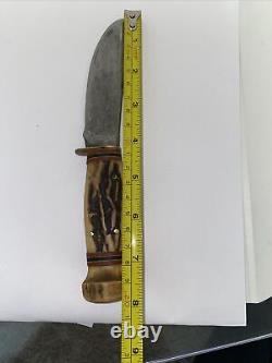 Vintage Marbles Gladstone Full Stag Woodcraft Hunting Knife With Sheath