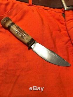 Vintage Marbles Gladstone Mich. Woodcraft Stag On Stag Antler Hunting Knife