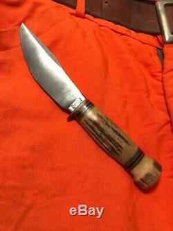 Vintage Marbles Gladstone Mich. Woodcraft Stag On Stag Antler Hunting Knife