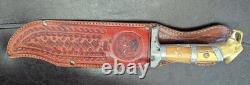 Vintage Mexican Mexico Eagle Head Bowie 12 Knife, 8 Blade Original Sheath
