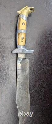Vintage Mexican Mexico Eagle Head Bowie 12 Knife, 8 Blade Original Sheath