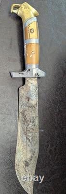 Vintage Mexican Mexico Eagle Head Bowie 12 Knife, 8 Blade Original Sheath