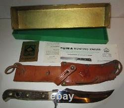 Vintage Mid Century Puma 6393 Skinner Knife Bowie Stag w Leather Sheath 1968