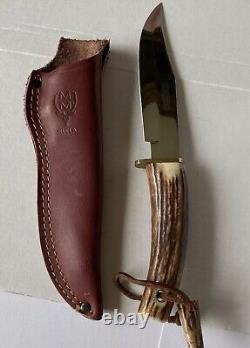 Vintage Muela Toledo Steel Hunting Knife Stag Antler Leather Sheath Unused 10