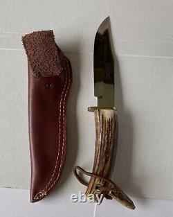 Vintage Muela Toledo Steel Hunting Knife Stag Antler Leather Sheath Unused 10