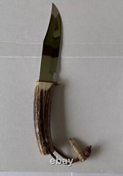 Vintage Muela Toledo Steel Hunting Knife Stag Antler Leather Sheath Unused 10