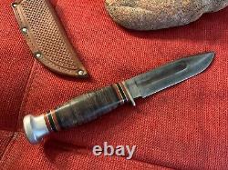 Vintage Olcut Union Cut. Co. Olean NY. Stacked Leather Knife with Sheath