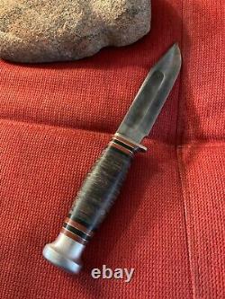 Vintage Olcut Union Cut. Co. Olean NY. Stacked Leather Knife with Sheath