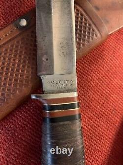 Vintage Olcut Union Cut. Co. Olean NY. Stacked Leather Knife with Sheath