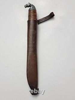 Vintage Omni Makipelkola Finland Puukko Knife with Leather Sheath E233