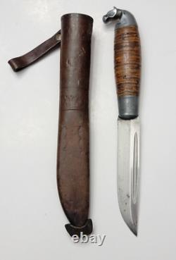Vintage Omni Makipelkola Finland Puukko Knife with Leather Sheath E233