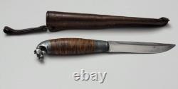 Vintage Omni Makipelkola Finland Puukko Knife with Leather Sheath E233