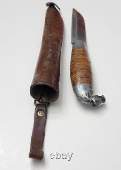 Vintage Omni Makipelkola Finland Puukko Knife with Leather Sheath E233