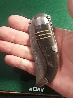 Vintage Original Spanish Horn Leverlock Navaja Folding Pocket Knife Hunting