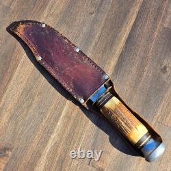 Vintage PIC Stag Hunting Bowie Knife Solingen Germany 6 Fixed Blade & Sheath