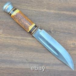 Vintage PIC Stag Hunting Bowie Knife Solingen Germany 6 Fixed Blade & Sheath