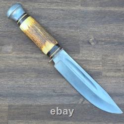 Vintage PIC Stag Hunting Bowie Knife Solingen Germany 6 Fixed Blade & Sheath