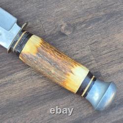 Vintage PIC Stag Hunting Bowie Knife Solingen Germany 6 Fixed Blade & Sheath