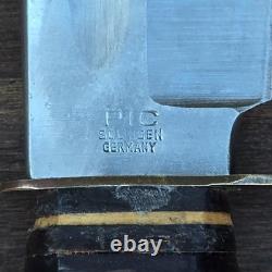 Vintage PIC Stag Hunting Bowie Knife Solingen Germany 6 Fixed Blade & Sheath