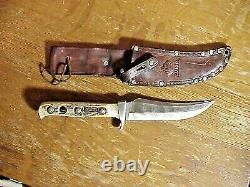 Vintage Puma Skinner 6393 Stag Handle Hunting Knife With Leather Scabbard