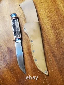 Vintage Puma Solingen German Fixed Blade Knife With Leather Sheath