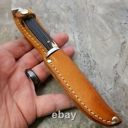 Vintage Queen Steel 74 Hunting Fixed Blade Knife Made In USA With Sheath