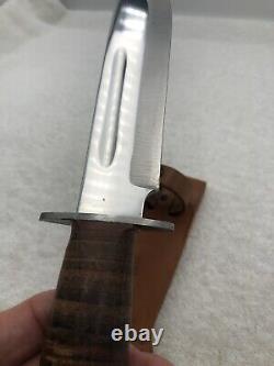 Vintage RH Pal 36 Fixed Blade Sheath Knife Stacked Leather Made In USA