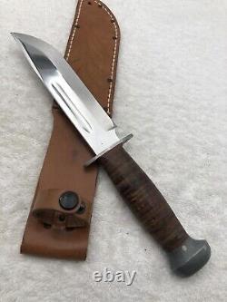 Vintage RH Pal 36 Fixed Blade Sheath Knife Stacked Leather Made In USA