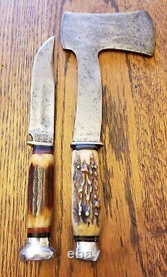 Vintage RJ Richter Stag Axe Knife Combo Like Ka Bar Case Hatchet High Quality