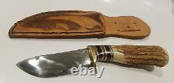 Vintage RP Jensen Oregon Custom Hunting Knife Stag Handle Fixed Blade With Sheath