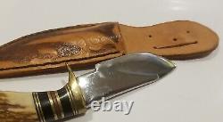 Vintage RP Jensen Oregon Custom Hunting Knife Stag Handle Fixed Blade With Sheath