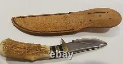 Vintage RP Jensen Oregon Custom Hunting Knife Stag Handle Fixed Blade With Sheath