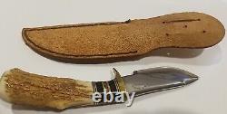 Vintage RP Jensen Oregon Custom Hunting Knife Stag Handle Fixed Blade With Sheath