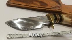 Vintage RP Jensen Oregon Custom Hunting Knife Stag Handle Fixed Blade With Sheath