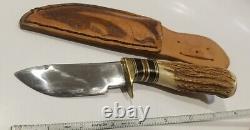 Vintage RP Jensen Oregon Custom Hunting Knife Stag Handle Fixed Blade With Sheath