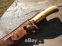 Vintage Randall Knife 4-7 pinned stag with Heiser sheath & nickel silver hilt