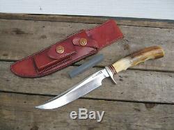 Vintage Randall Knife Pinned Stag 3-6 Brown Button Heiser Sheath Left Hand