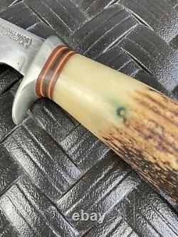 Vintage Randall Made Knives Model 3-6 Brown Button Heiser SheathPinned Handle