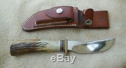 Vintage Randall Model 20 Skinning Knife & Leather Scabbard /stone / Stag Handle