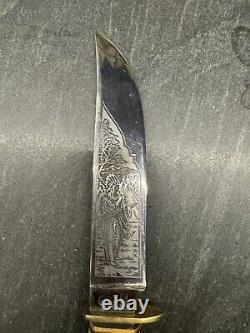 Vintage Rare Stag Handled Anton Wingen Jr. Othello Solingen German Knife Etched